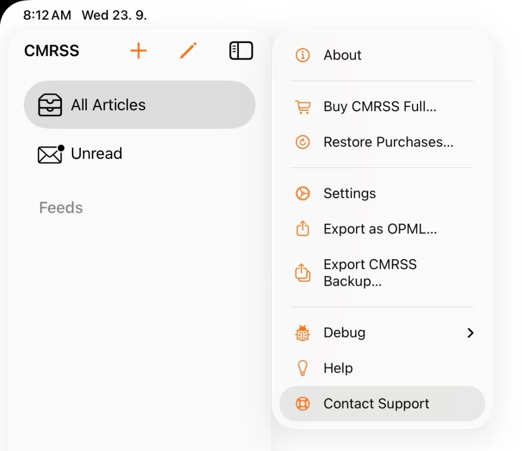 Contact Support in CMRSS on IPADOS