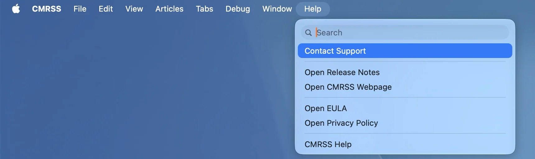 Contact Support in CMRSS on MACOS