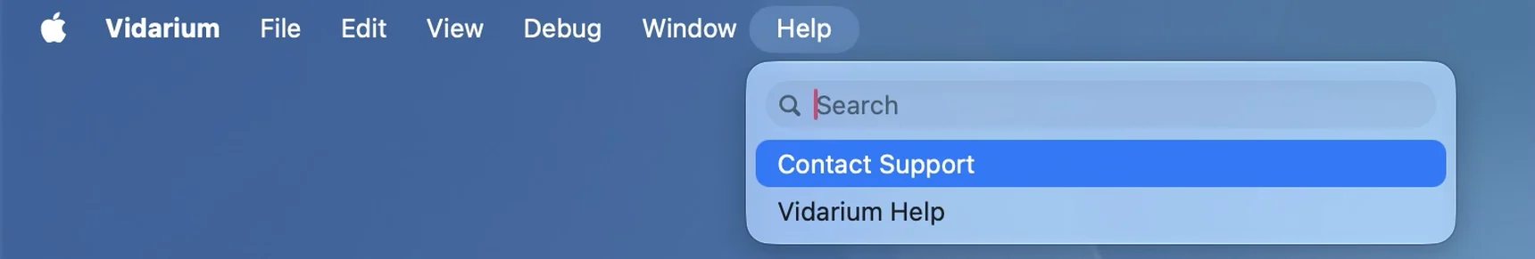 Contact Support in Vidarium on MACOS